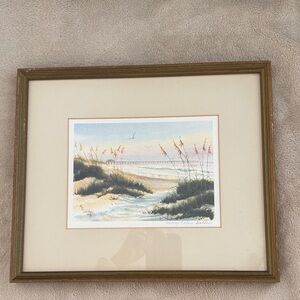 Framed Beach Scene Art Print signed Print by Mary Ellen Golden